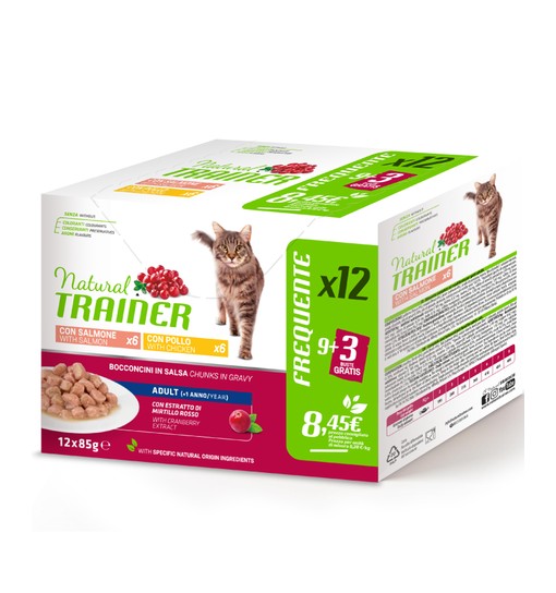 Multipack bustine gatto natural trainer umido con Salmone e con Pollo Bocconcini in salsa 85 gr