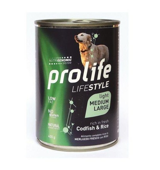 Prolife umido Light merluzzo e riso Medium large scatolette da 400 gr
