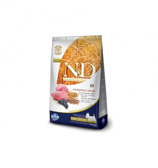 N&D low grain adult mini farro avena agnello e mirtillo 7 kg