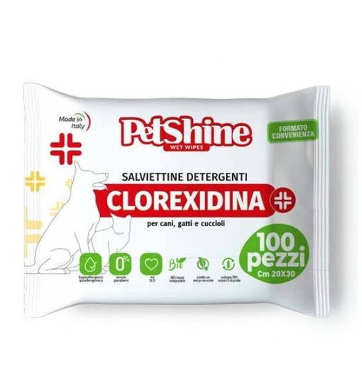 Salviettine Detergenti alla clorexidina per cani gatti e cuccioli 100 pz Petshine