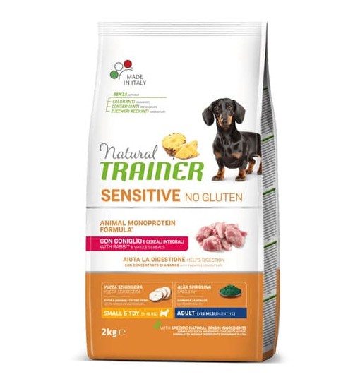 Trainer natural sensitive con coniglio e cereali integrali small e toy 2 kg