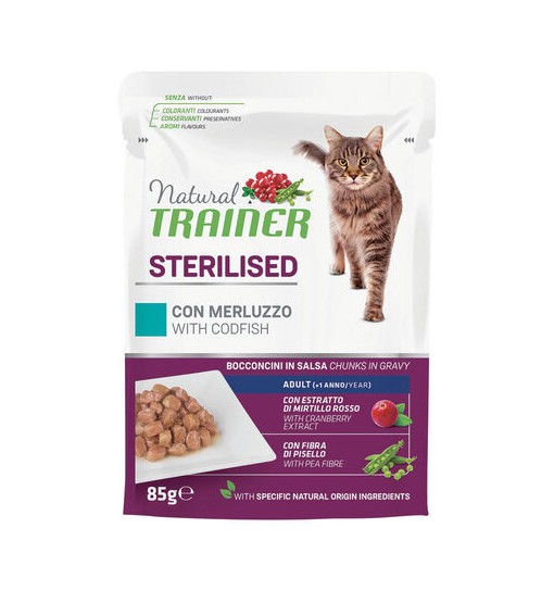 BUSTINA NATURAL TRAINER GATTO STERILIZED CON TACCHINO 85gr