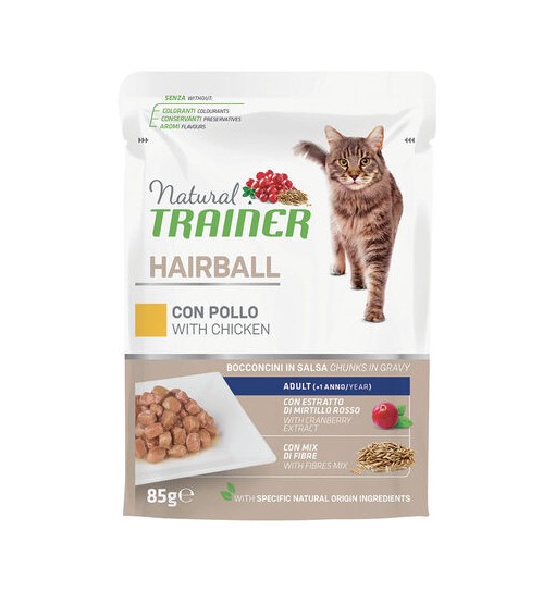 Natural trainer Bustine gatto Hairball con pollo 85 gr adult