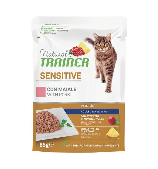 Natural trainer sensitive Bustine gatto con Pork 85 gr adult