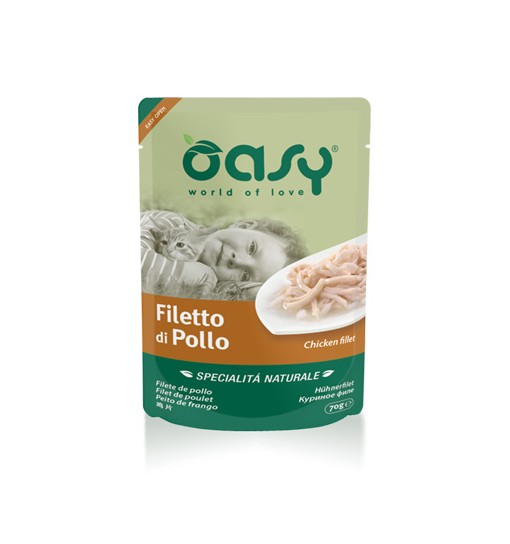 Oasy world of love umido gatto in bustine da 70 gr Filetto di pollo