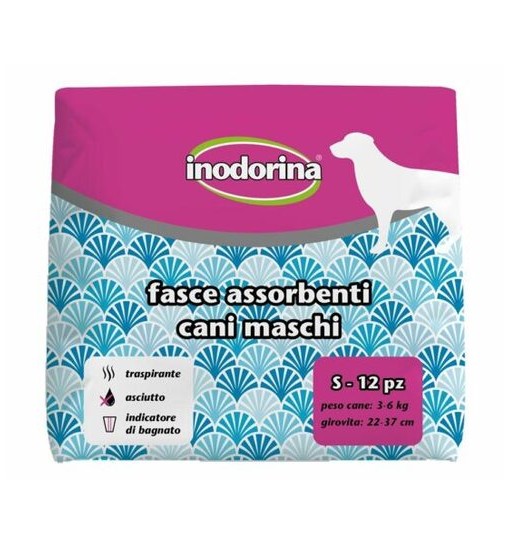 Pannolini a fascia elastica per cani maschi mis S 22/37 cm regolabile 12 pezzi Inodorina