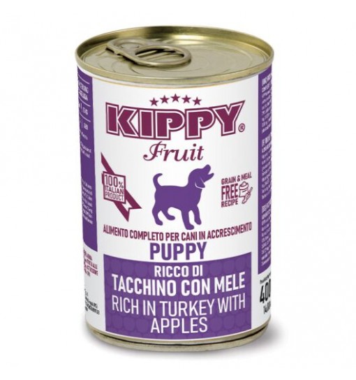 Scatolette per cane puppy Kippy Fruit Tacchino con mele 400 gr