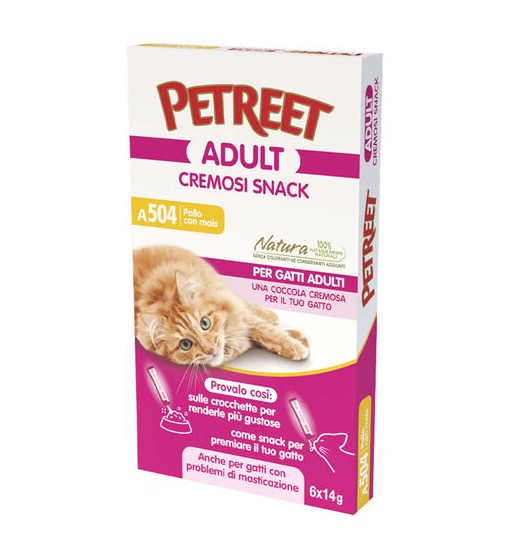Snack cremosi Petreet per gatti adulti Pollo con Mais 6 x14 gr