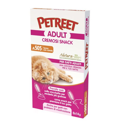 Snack cremosi Petreet per gatti adulti Tonno con carote 6 x14 gr