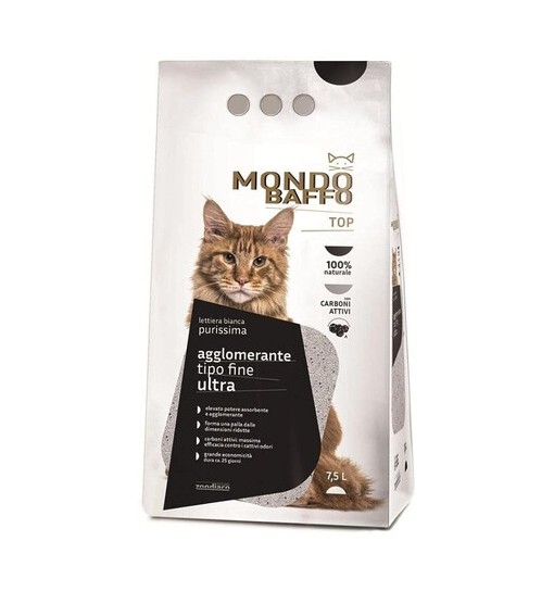 Lettiera per gatti Agglomerante bianca Top fine Ultra con carboni attivi 7,5 LT