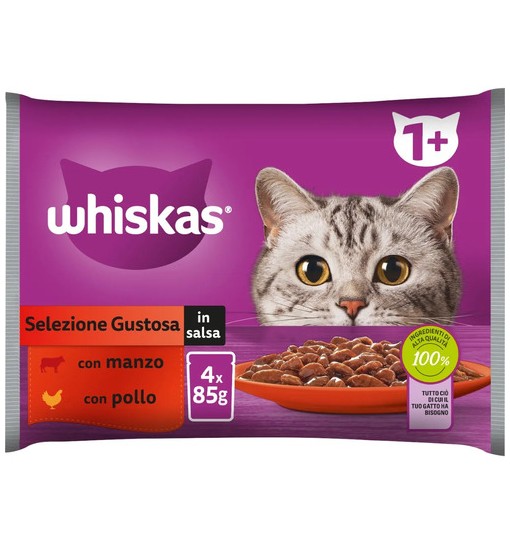 Whiskas Multipack bustine Bocconi in salsa manzo/pollo 4 x 85 gr