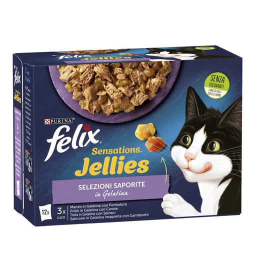 FELIX Sensation Jellies in gelatina 12 X 85 gr Manzo trota e salmone