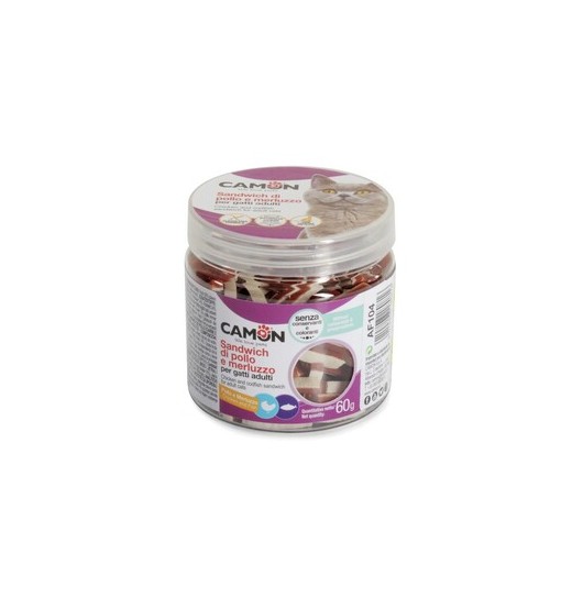 Snack per gatti Sandwich di pollo e merluzzo barattolino 60 gr Camon