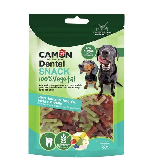 Dental Snack riso, banana, fragola, mela, mirtillo80 gr camon 100 % vegetale