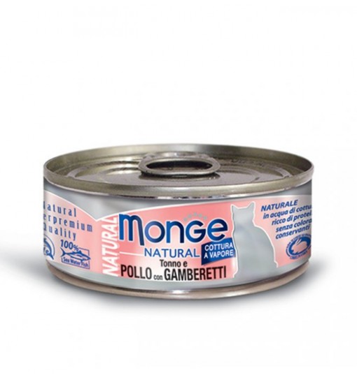 Monge gatto natural tonno e pollo con gamberi cottura a vapore 80 gr