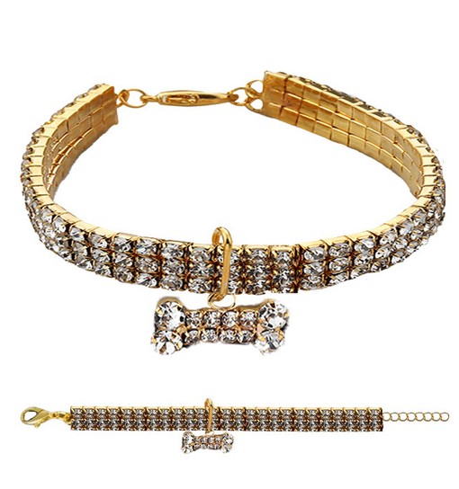 Collare Gioiello strass osso oro Mis M cm 23,5/28,5