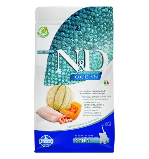 N&D ocean pumpkin Kitten con merluzzo gamberetto zucca e melone cantalupo 300 gr