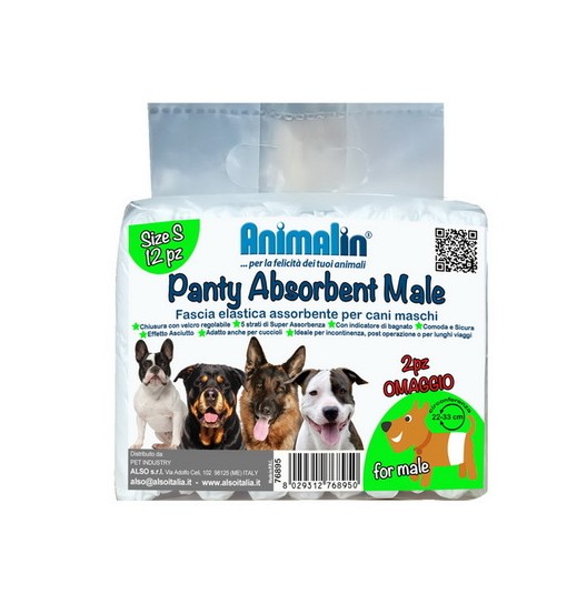 Pannolini Animalin a fascia elastica per cani maschi mis L 40/60 cm regolabile 12 pezzi