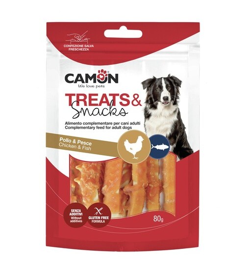 Treats& snacks per cani gusto pollo e pesce Camon 80 gr