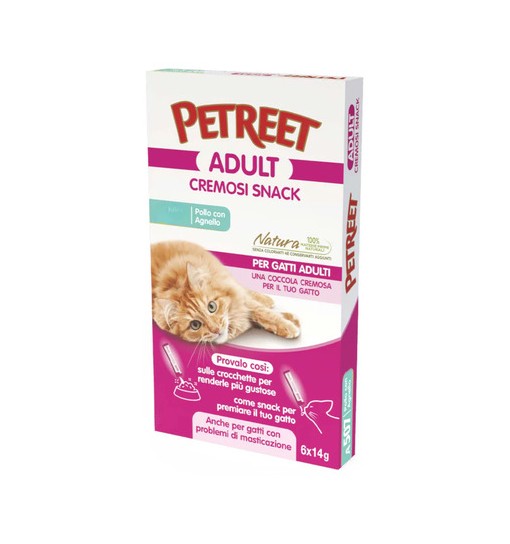 Snack cremosi per gatti Petreet Pollo con Agnello 6 x 14 gr