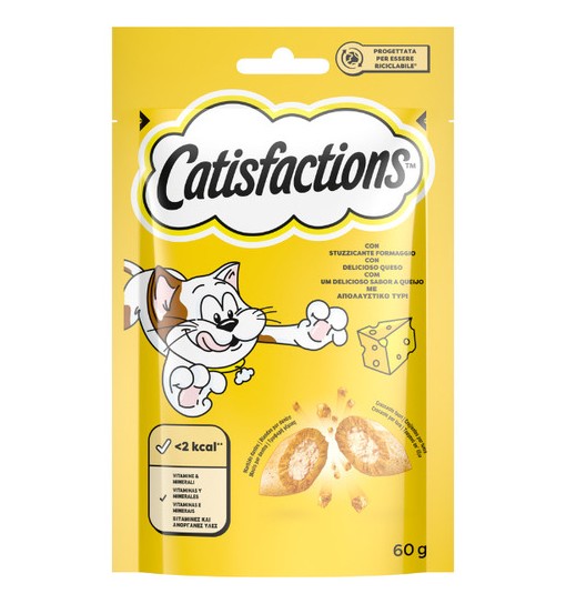 Catisfactions snack formaggio 60gr per gatto in bustina