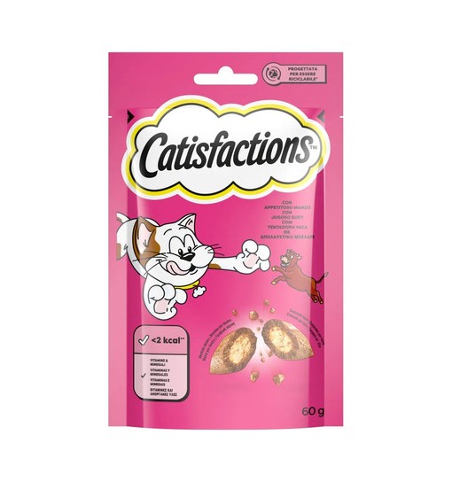 Catisfactions snack manzo 60gr per gatto in bustina