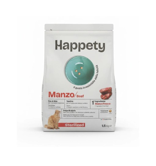 Happety cat sterilizzato manzo 1,5kg