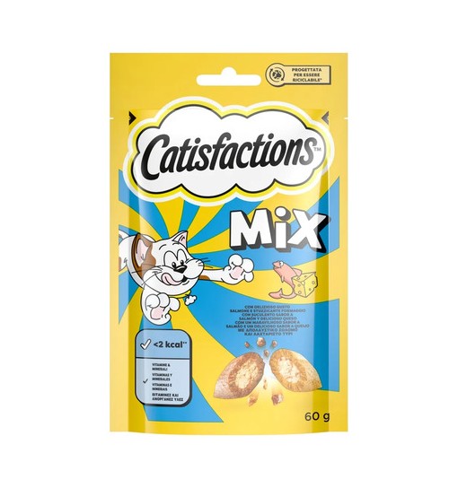 Catisfactions snack mix salmone/formaggio 60gr per gatto in bustina