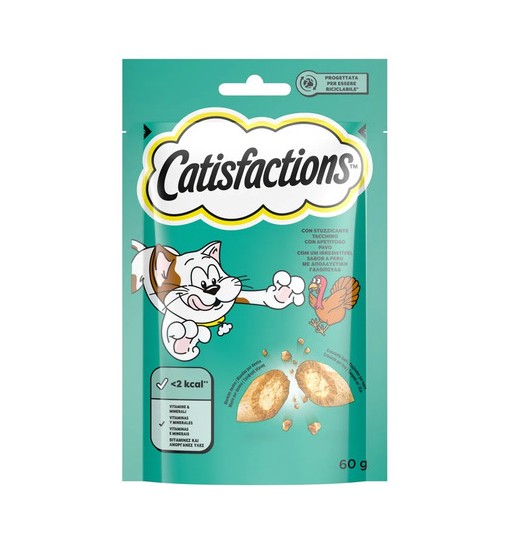 Catisfactions snack tacchino 60gr per gatto in bustina