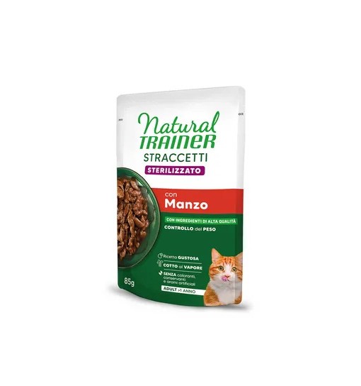Natural trainer gatto Adult straccetti Manzo sterilizzato 85 gr