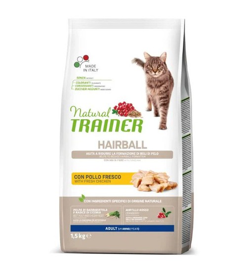 Natural Trainer Gatto al Pollo Boli di Pelo 1,5 kg