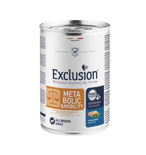 Scatoletta umido cane Metabolic & Mobility Exclusion maiale e fibre 400 gr