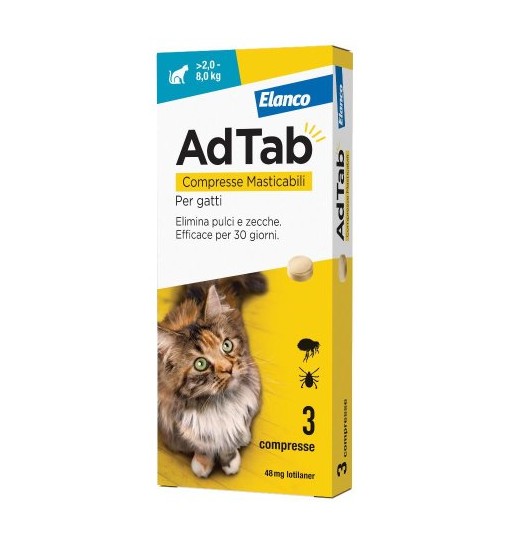 Elanco AdTab compresse masticabili per Gatti i 2 - 8 kg 3 compresse