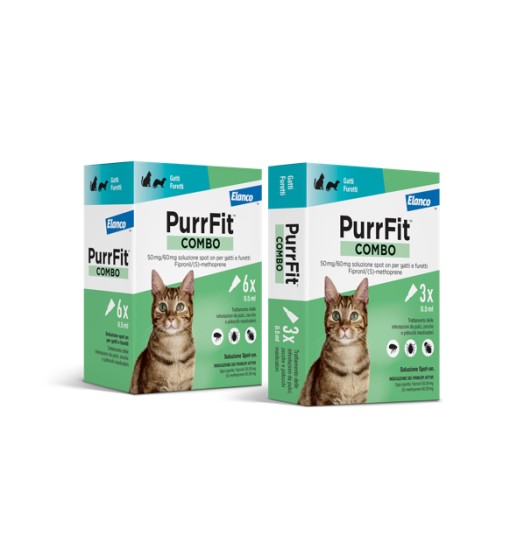 Purrfit Combo per gatti Antiparassitario spot on per gatti 6 fiale da 0,5 ml