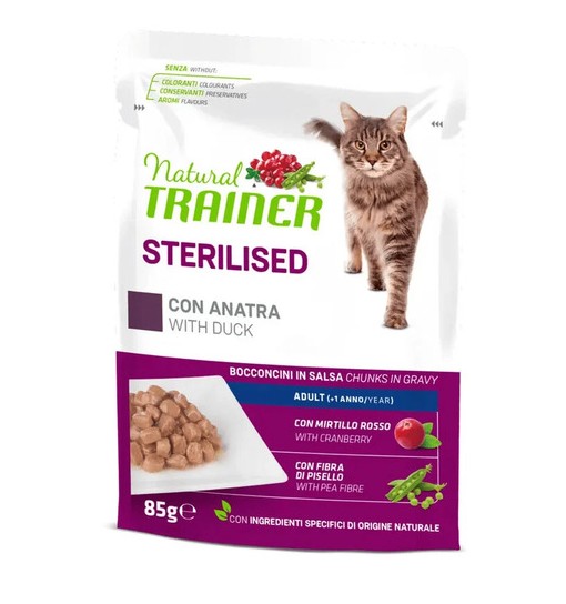 BUSTINA NATURAL TRAINER GATTO STERILIZED CON ANATRA 85gr