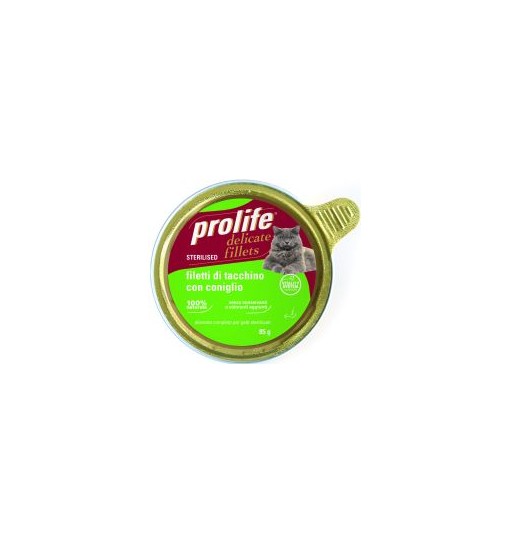 Filetti di tacchino con coniglio Prolife gatto adult Sterilised vaschetta da 85gr
