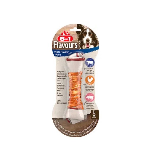 Snack per cani 8 in 1 triple flavour bone L 67 gr