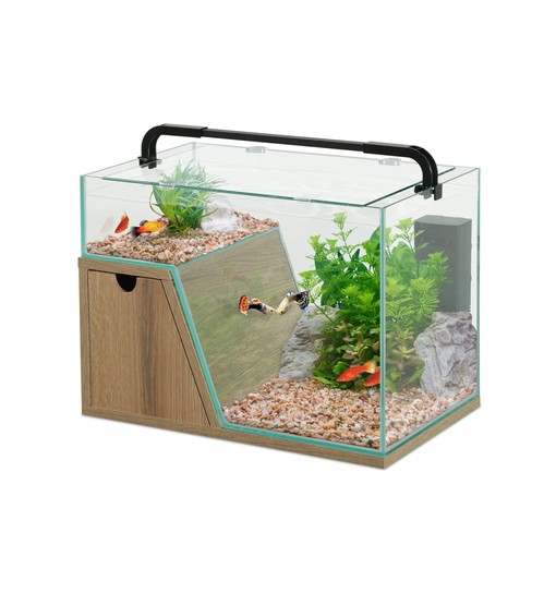 Kit acquario Maya 20L con filtro e illuminazione LED - legno