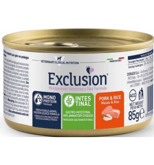 Exclusion Intestinal gatto Maiale e riso 85 gr