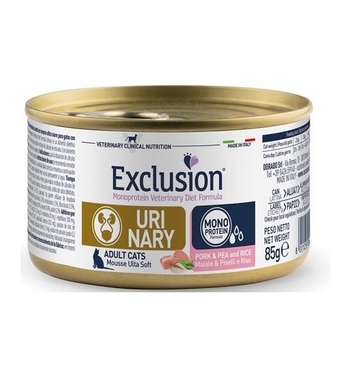 Exclusion urinary gatto Maiale piselli e riso 85 gr
